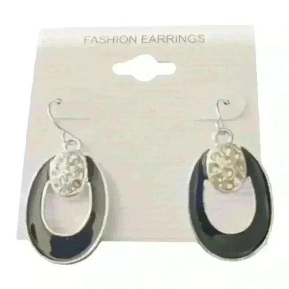 Jewelry - Silver black and rhinestone earrings